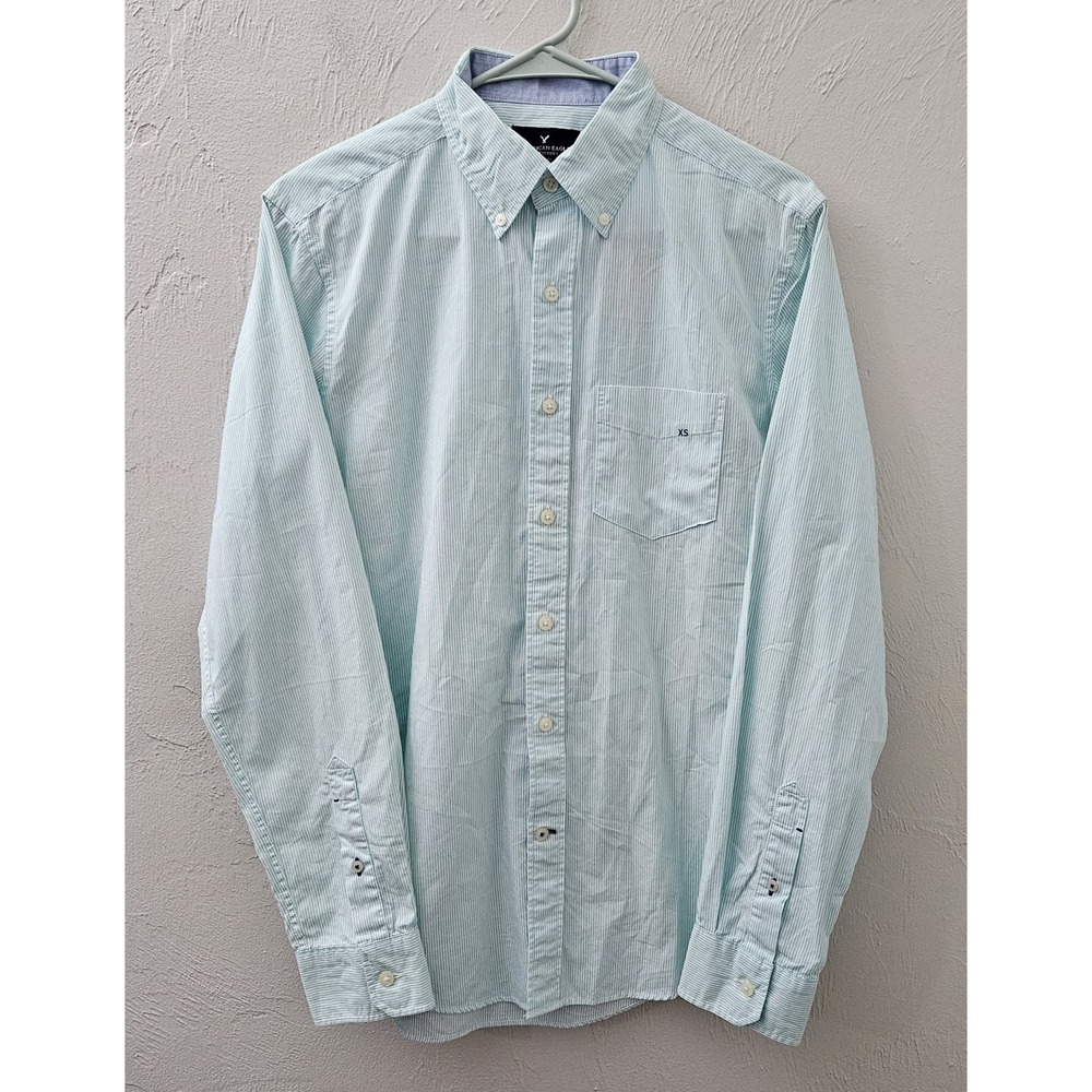 *NEW*w/tags American Eagle Men Size XS Extra Small Aqua Striped Button Shirt‎
